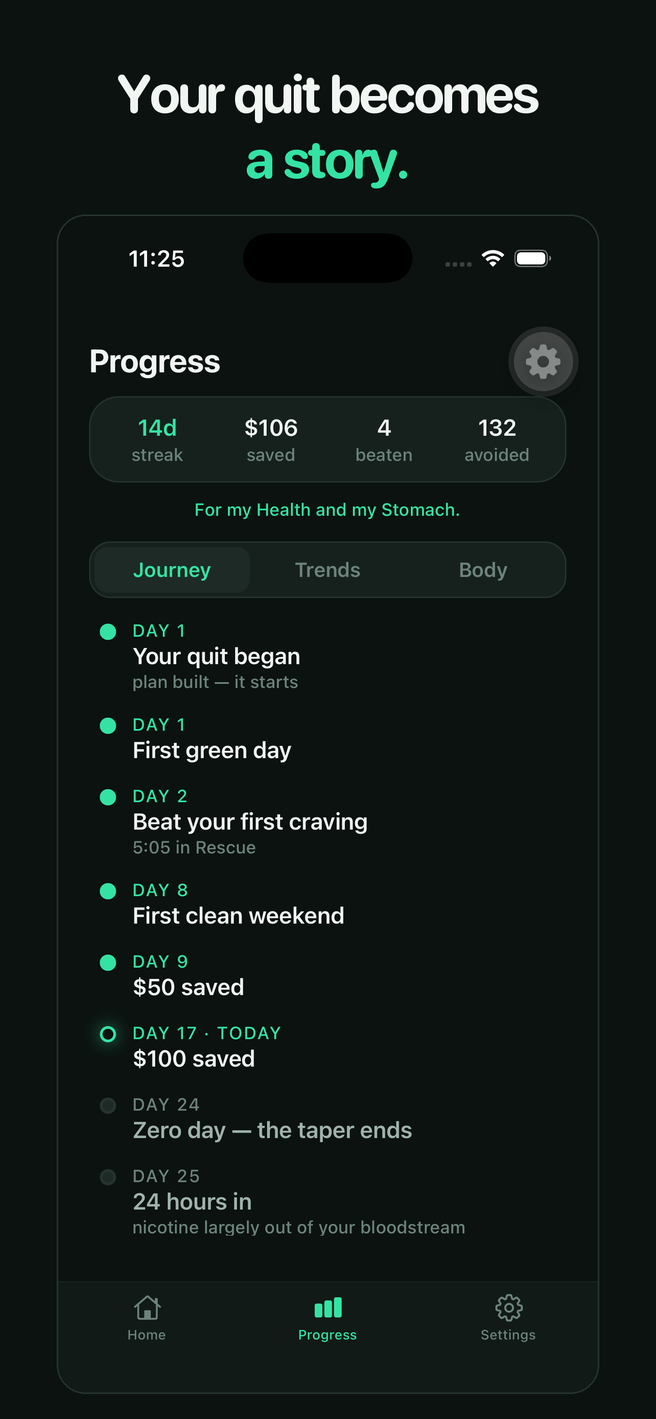 Journey — your quit story as a timeline of real moments